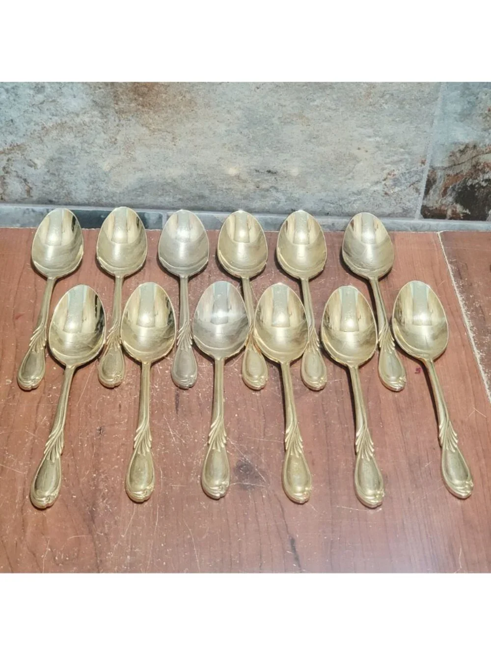 36 Piece Classic Plume Gold Electroplated Flatware Marked Stainless Steel Korea